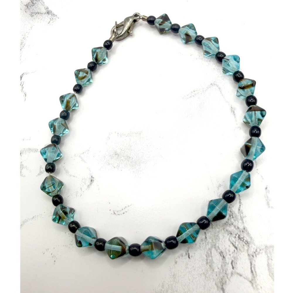 Light Blue Glass Bead Bracelet Faceted Sparkly Silver Clasp 8"